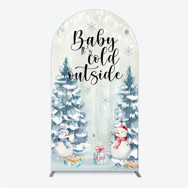 Lofaris Baby Its Cold Outside Arch Backdrop Winter Snowman Watercolor Pine Tree
