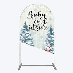 Lofaris Baby Its Cold Outside Arch Backdrop Winter Snowman Watercolor Pine Tree