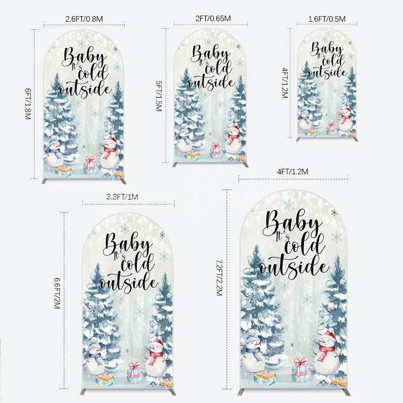 Lofaris Baby Its Cold Outside Arch Backdrop Winter Snowman Watercolor Pine Tree