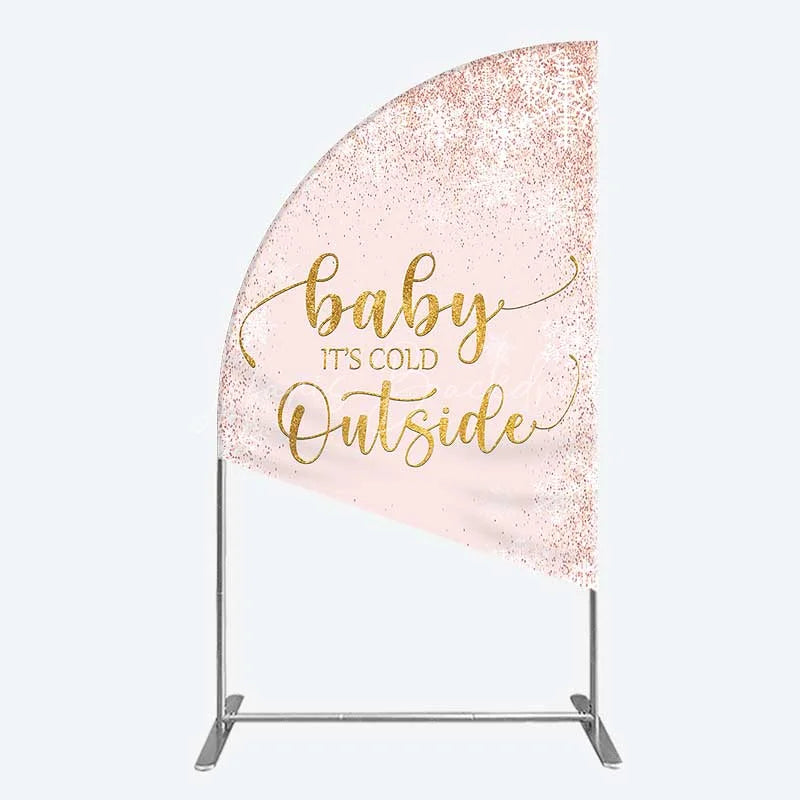 Lofaris Baby Its Cold Outside Half Moon Arch Backdrop Pink Snowflake Winter Shower Cover