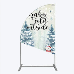 Lofaris Baby Its Cold Outside Half Moon Arch Backdrop Winter Snowman Watercolor Pine Tree