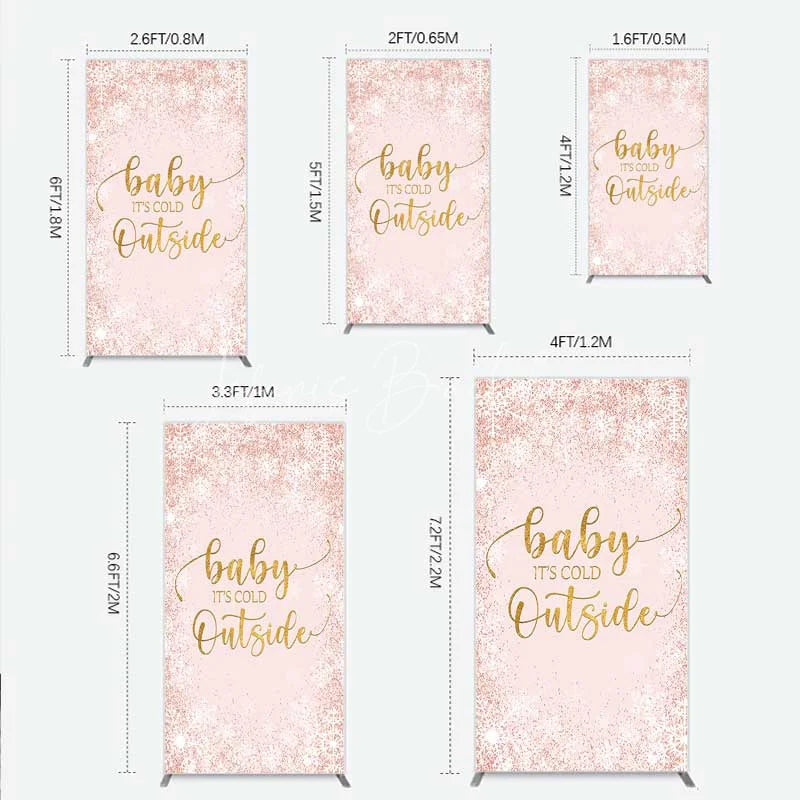 Lofaris Baby Its Cold Outside Rectangle Backdrop Pink Snowflake Winter Shower Cover