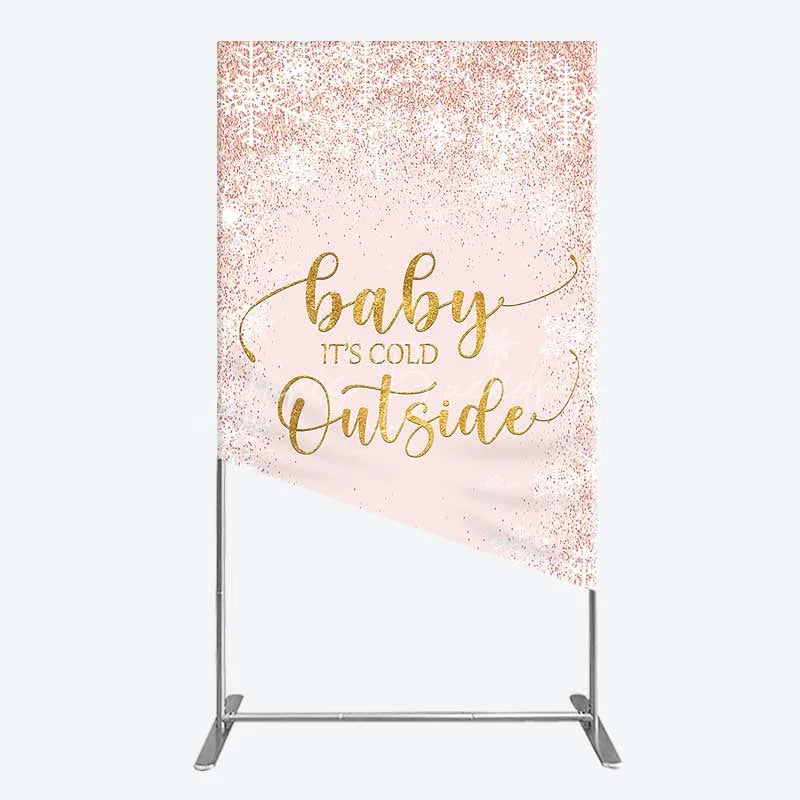 Lofaris Baby Its Cold Outside Rectangle Backdrop Pink Snowflake Winter Shower Cover