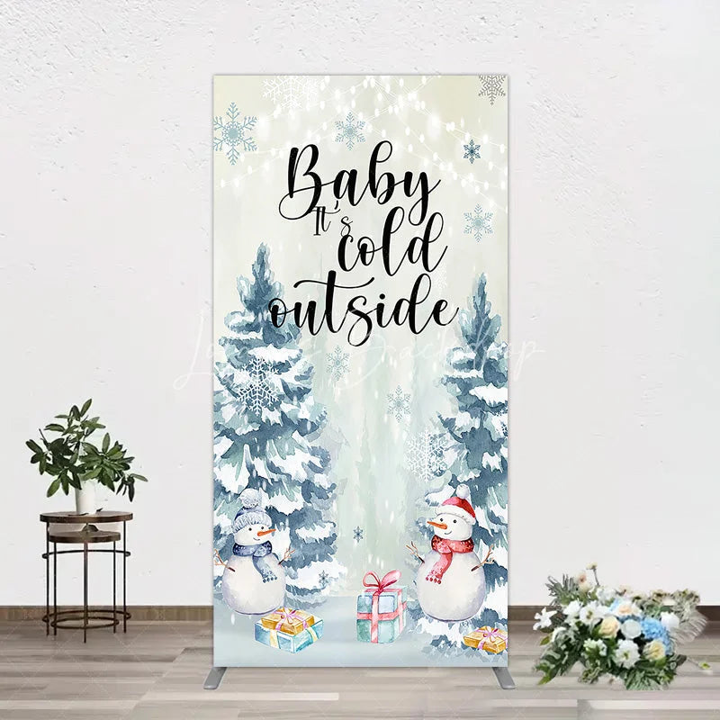 Lofaris Baby Its Cold Outside Rectangle Backdrop Winter Snowman Watercolor Pine Tree