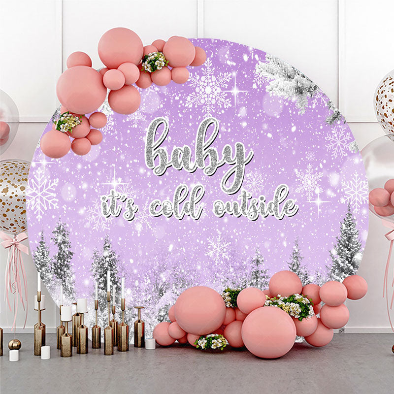 Lofaris Baby It’s Cold Outside Round Backdrop Lavender Winter Wonderland Purple Snowflake Girl Shower Decor