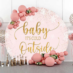 Lofaris Baby Its Cold Outside Round Backdrop Pink Winter Wonderland Snowflakes Girl Shower Background