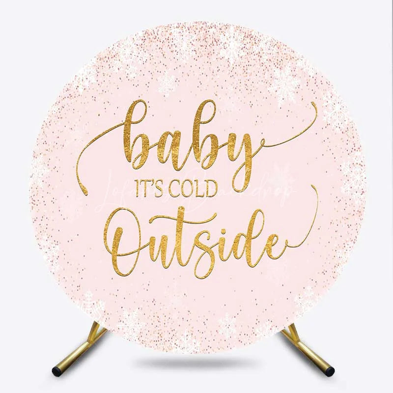 Lofaris Baby Its Cold Outside Round Backdrop Pink Winter Wonderland Snowflakes Girl Shower Background