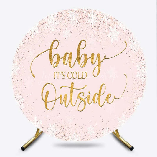 Lofaris Baby Its Cold Outside Round Backdrop Pink Winter Wonderland Snowflakes Girl Shower Background