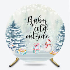 Lofaris Baby It’s Cold Outside Round Backdrop Winter Wonderland Snowman Snowy Pine Trees Shower Decor