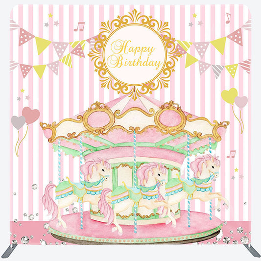 Lofaris Baby Pink Carrousel Birthday Square Tension Backdrop