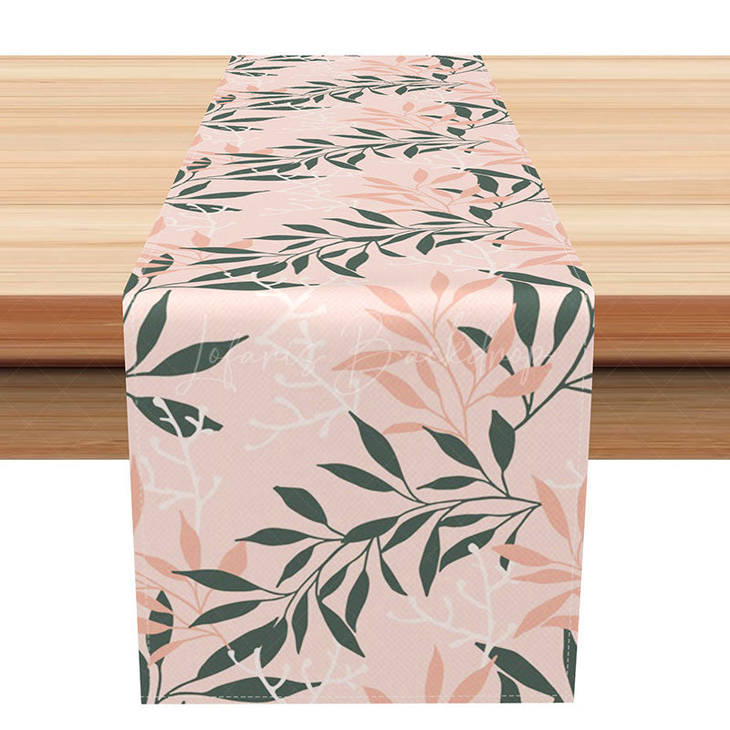 Lofaris Baby Pink Leaf Pattern Table Runner Step and Repeat Botanical Design Cute Sweet Girls Nursery or Party Decor