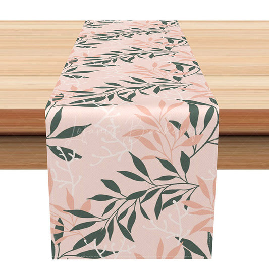 Lofaris Baby Pink Leaf Pattern Table Runner Step and Repeat Botanical Design Cute Sweet Girls Nursery or Party Decor