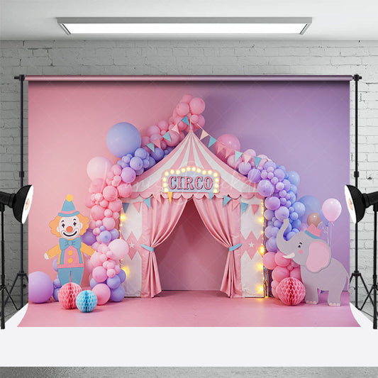 Lofaris Baby Pink Purple Circus Balloons Cake Smash Backdrop