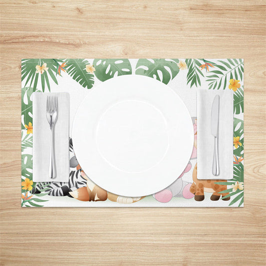 Lofaris Baby Safari Animal Monstera Dining Set of 4 Placemats