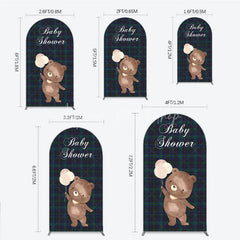Lofaris Baby Shower Bear with Balloons Arch Backdrop Green and Blue Tartan Plaid Party Cover