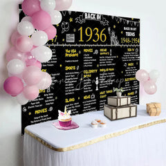 Lofaris Back in 1936 Birthday Backdrop Black Gold Chalkboard Sign Photography Background