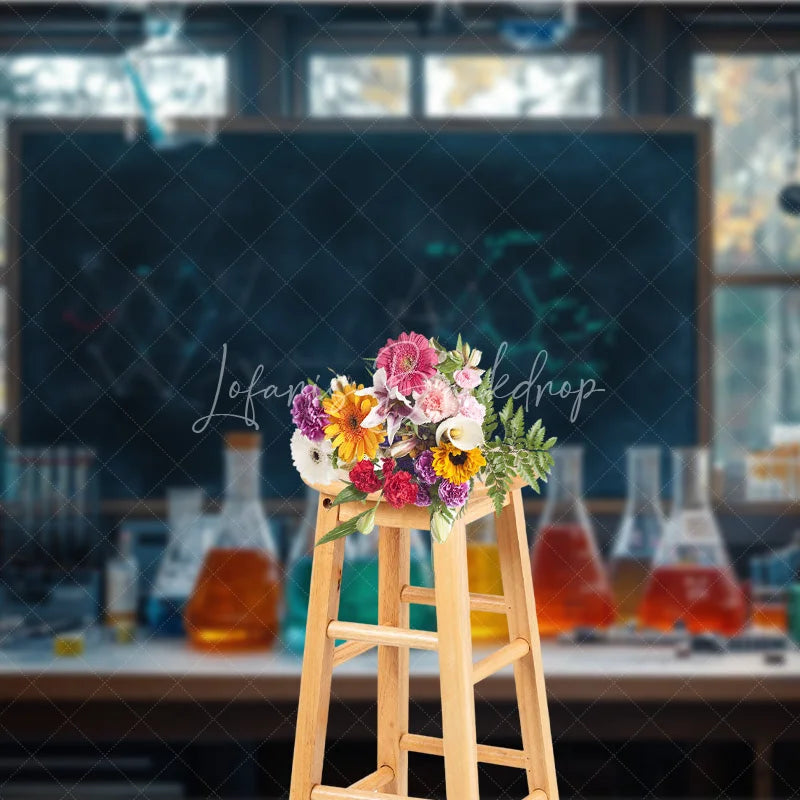 Lofaris Back to School Backdrop Science Chemistry Lab Photography Background Colorful Beaker Blackboard Student Party Decoration