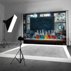 Lofaris Back to School Backdrop Science Chemistry Lab Photography Background Colorful Beaker Blackboard Student Party Decoration