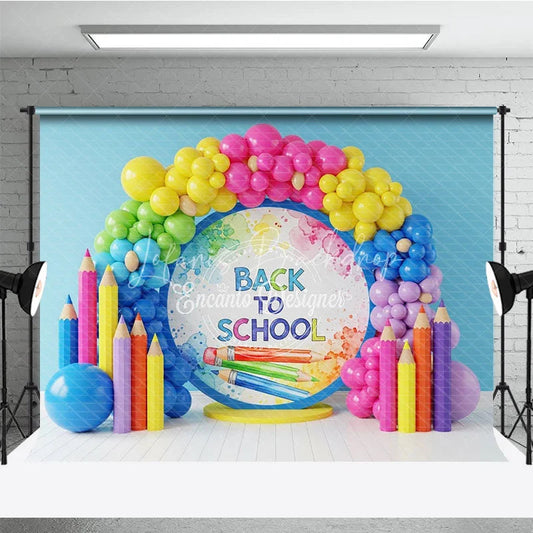 Lofaris Back To School Celebration Backdrop Watercolor Pencils Balloon Arch Background Classroom Photography Decoration