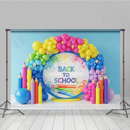 Lofaris Back To School Celebration Backdrop Watercolor Pencils Balloon Arch Background Classroom Photography Decoration