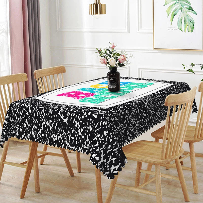 Lofaris Back to School Composition Rectangle Tablecloth Colorful Letter Notebook Table Cover First Day of Decor