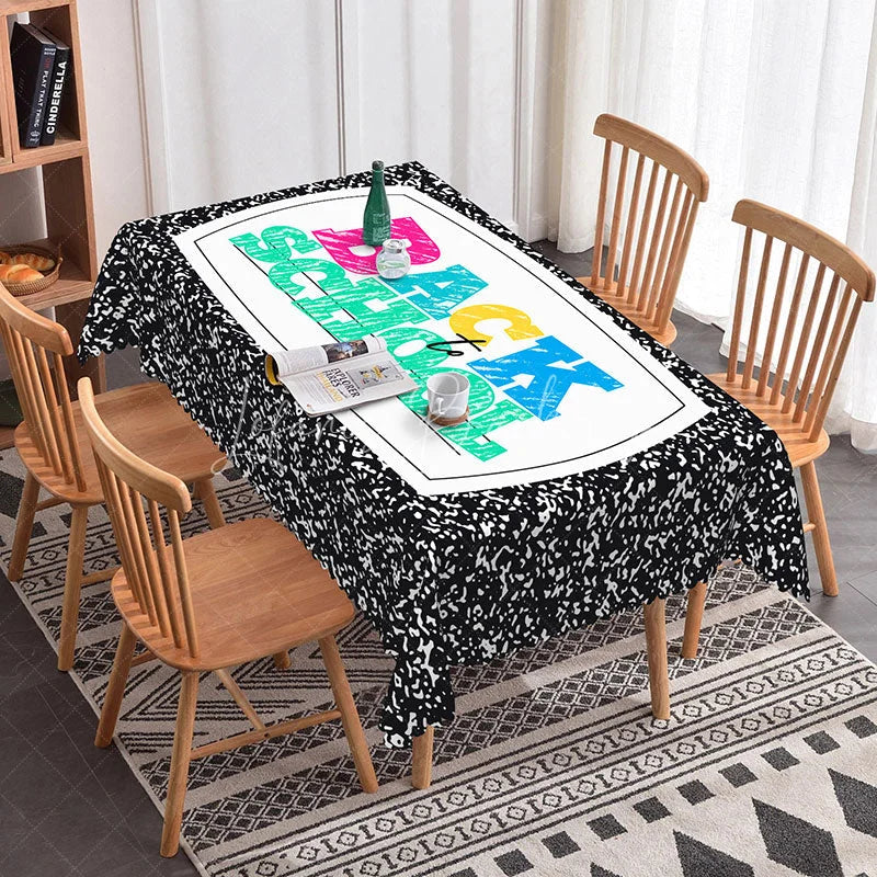 Lofaris Back to School Composition Rectangle Tablecloth Colorful Letter Notebook Table Cover First Day of Decor