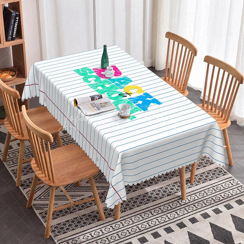 Lofaris Back to School Lined Paper Rectangle Tablecloth Colorful Text Notebook Table Cover Kindergarten Classroom Decor