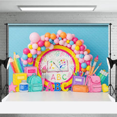 Lofaris Back to School Photography Backdrop ABC Backpack Pastel Balloon Background Kindergarten Study Photo Prop