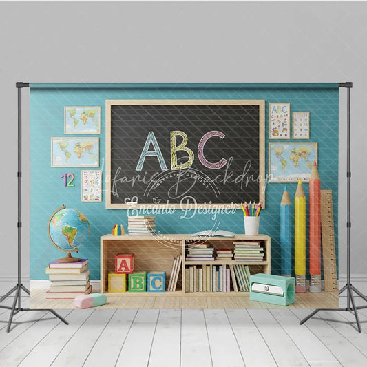Lofaris Back to School Photography Backdrop Blue Wall ABC Chalkboard Background Giant Pencil Photo Prop