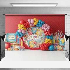 Lofaris Back to School Photography Backdrop Colorful Balloon Arch Study Background Apple Book Pencil Photo Prop