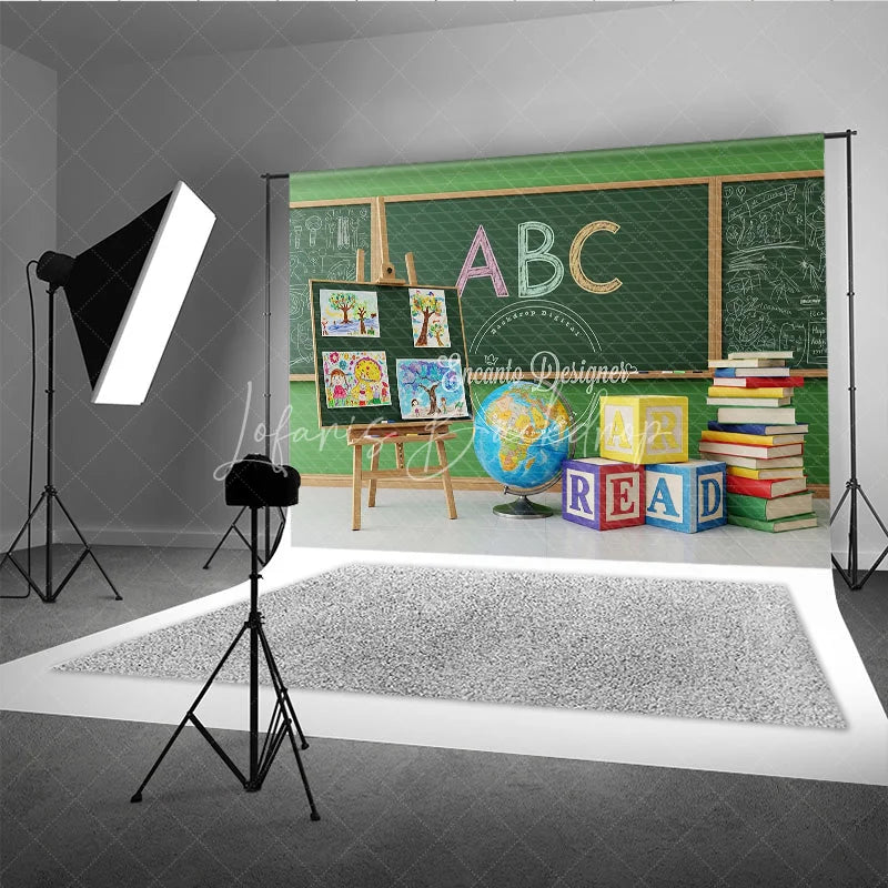 Lofaris Back to School Photography Backdrop Green Chalkboard Art Class Background ABC Block Study Photo Prop