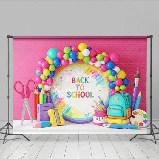 Lofaris Back to School Photography Backdrop Rainbow Balloon Art Class Background Creative Pencil Photo Prop