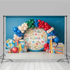 Lofaris Back to School Photography Backdrop Watercolor Globe Map Pencil Background Student Study Photo Prop