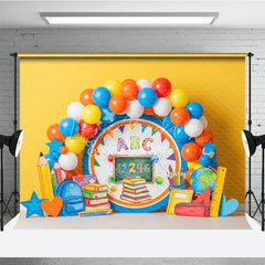 Lofaris Back to School Photography Backdrop Yellow ABC Chalkboard Book Background Kindergarten Photo Prop