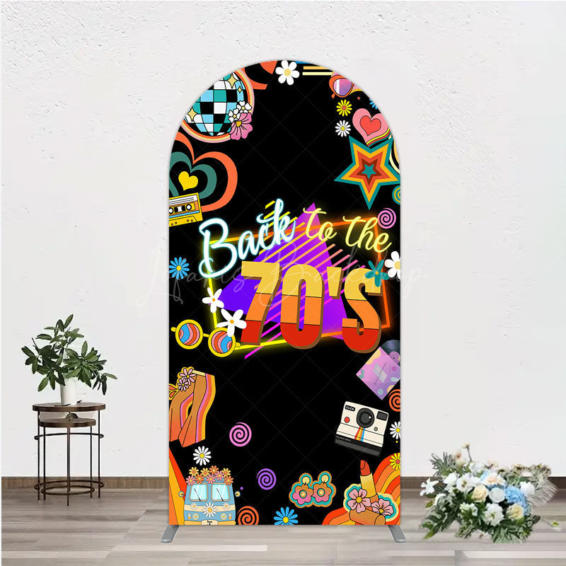 Lofaris Back to the 70s Groovy Birthday Arch Backdrop Retro Neon with Disco Ball Hippie Themed Party Decor