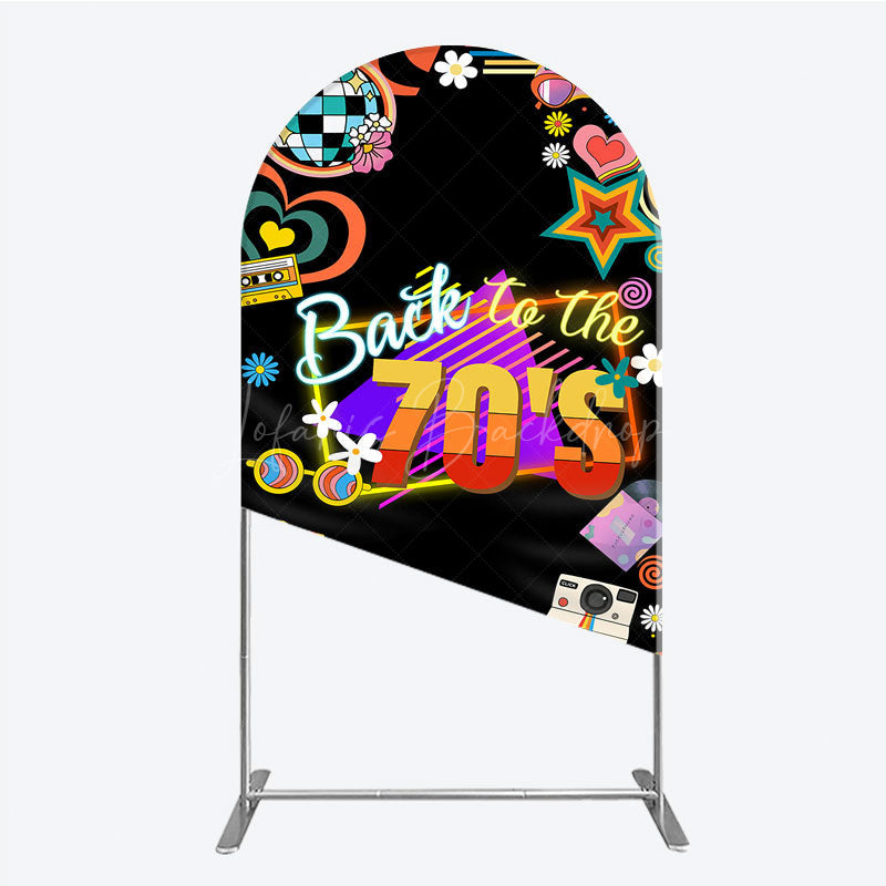 Lofaris Back to the 70s Groovy Birthday Arch Backdrop Retro Neon with Disco Ball Hippie Themed Party Decor