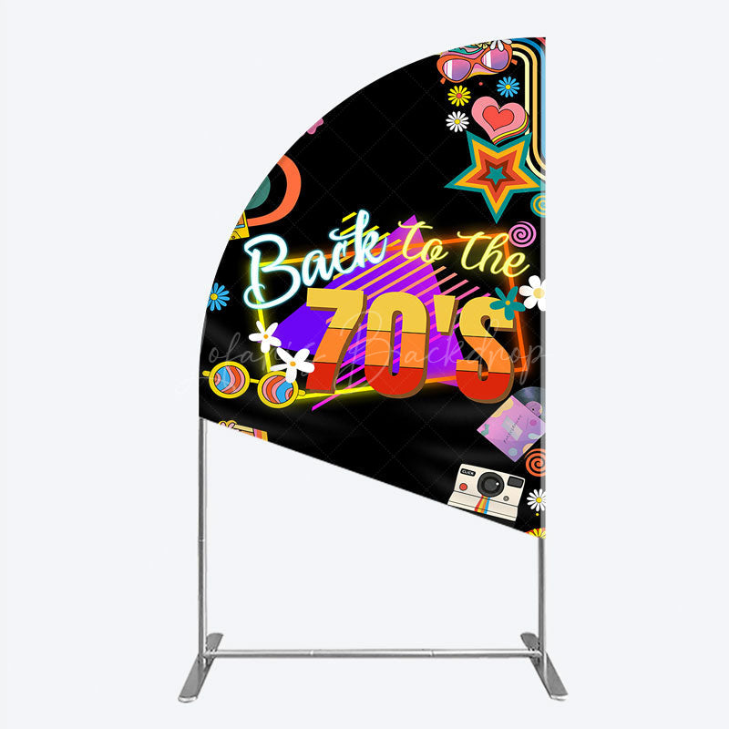Lofaris Back to the 70s Groovy Birthday Half Moon Arch Backdrop Retro Neon with Disco Ball Hippie Themed Party Decor