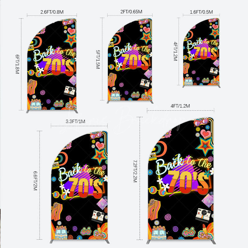 Lofaris Back to the 70s Groovy Birthday Half Moon Arch Backdrop Retro Neon with Disco Ball Hippie Themed Party Decor