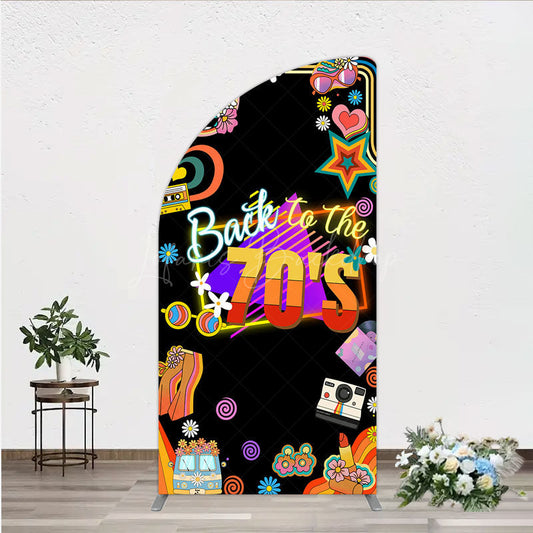 Lofaris Back to the 70s Groovy Birthday Half Moon Arch Backdrop Retro Neon with Disco Ball Hippie Themed Party Decor