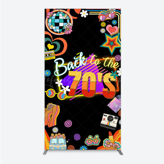Lofaris Back to the 70s Groovy Birthday Rectangle Backdrop Retro Neon with Disco Ball Hippie Themed Party Decor