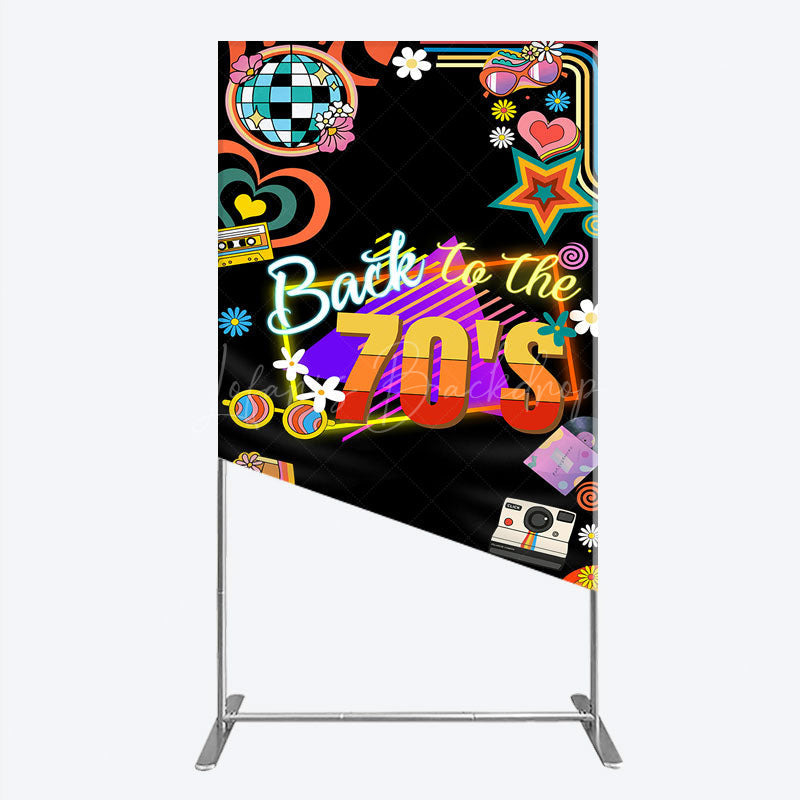 Lofaris Back to the 70s Groovy Birthday Rectangle Backdrop Retro Neon with Disco Ball Hippie Themed Party Decor
