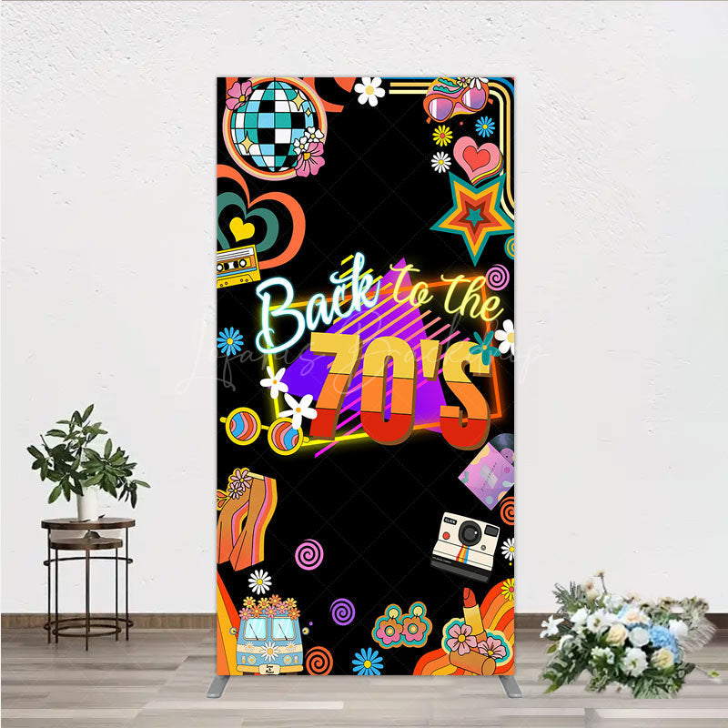 Lofaris Back to the 70s Groovy Birthday Rectangle Backdrop Retro Neon with Disco Ball Hippie Themed Party Decor