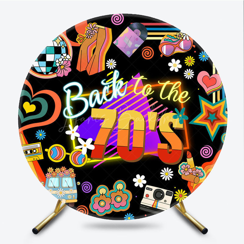 Lofaris Back to the 70s Groovy Round Backdrop for Birthday Retro Neon with Disco Ball Hippie Themed Party Decor