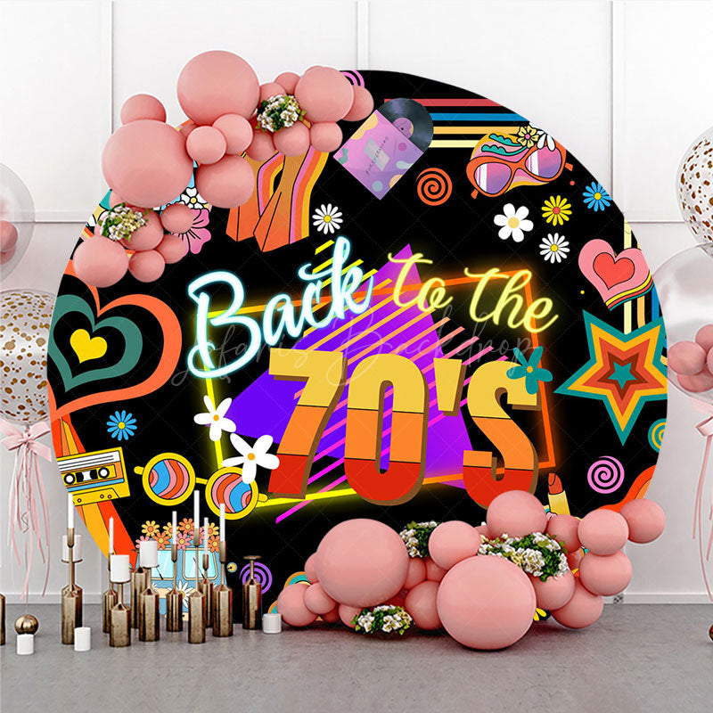 Lofaris Back to the 70s Groovy Round Backdrop for Birthday Retro Neon with Disco Ball Hippie Themed Party Decor