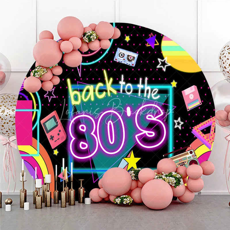 Lofaris Back To The 80s Round Backdrop Retro Neon Glow Party Geometric Decor Photo