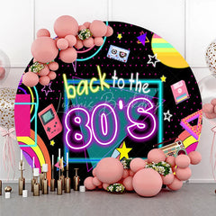 Lofaris Back To The 80s Round Backdrop Retro Neon Glow Party Geometric Decor Photo