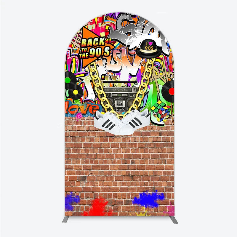 Lofaris Back To The 90s Arch Backdrop Hip Hop Graffiti Party Decoration Retro Brick Wall Background