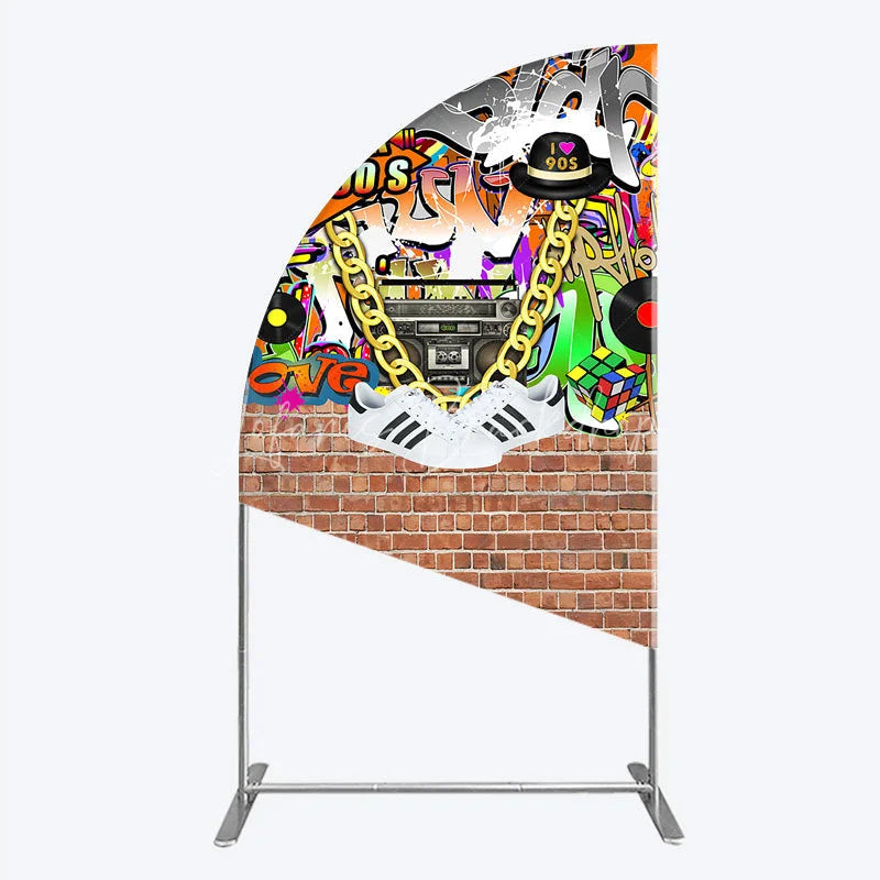 Lofaris Back To The 90s Half Moon Arch Backdrop Hip Hop Graffiti Party Decoration Retro Brick Wall Background
