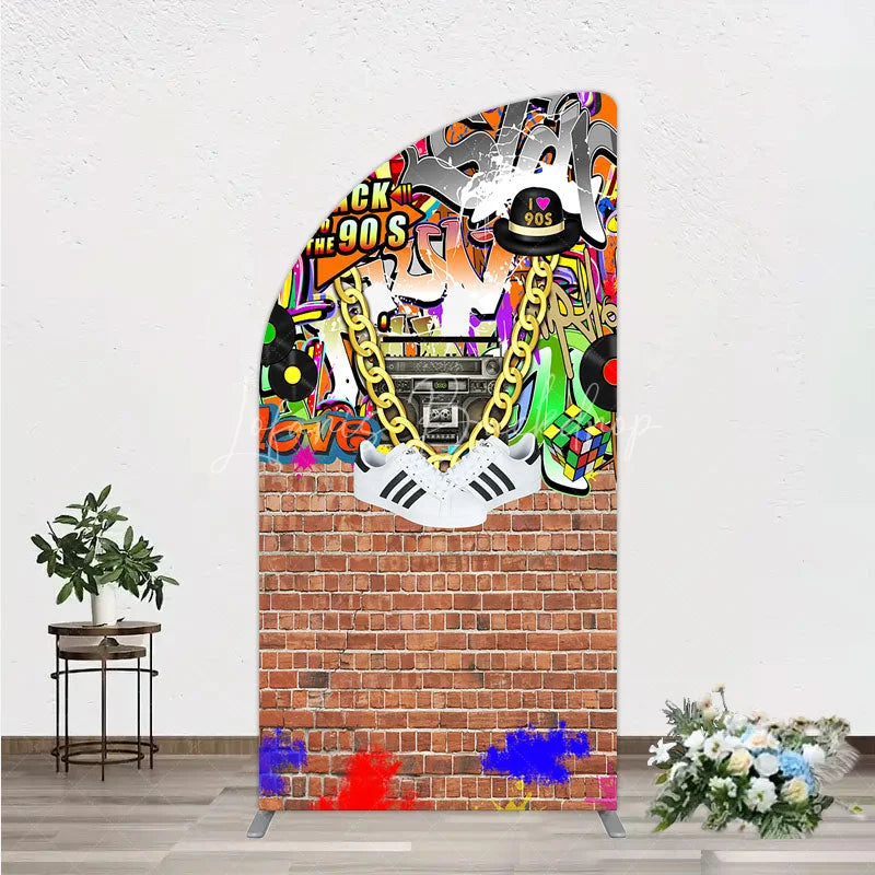 Lofaris Back To The 90s Half Moon Arch Backdrop Hip Hop Graffiti Party Decoration Retro Brick Wall Background