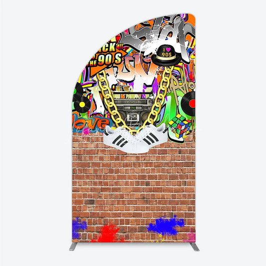 Lofaris Back To The 90s Half Moon Arch Backdrop Hip Hop Graffiti Party Decoration Retro Brick Wall Background
